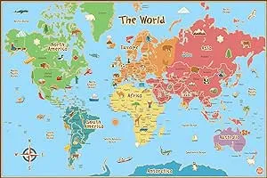 Wall Pops WallPops WPE0624: Kids World Dry Erase Map Decal