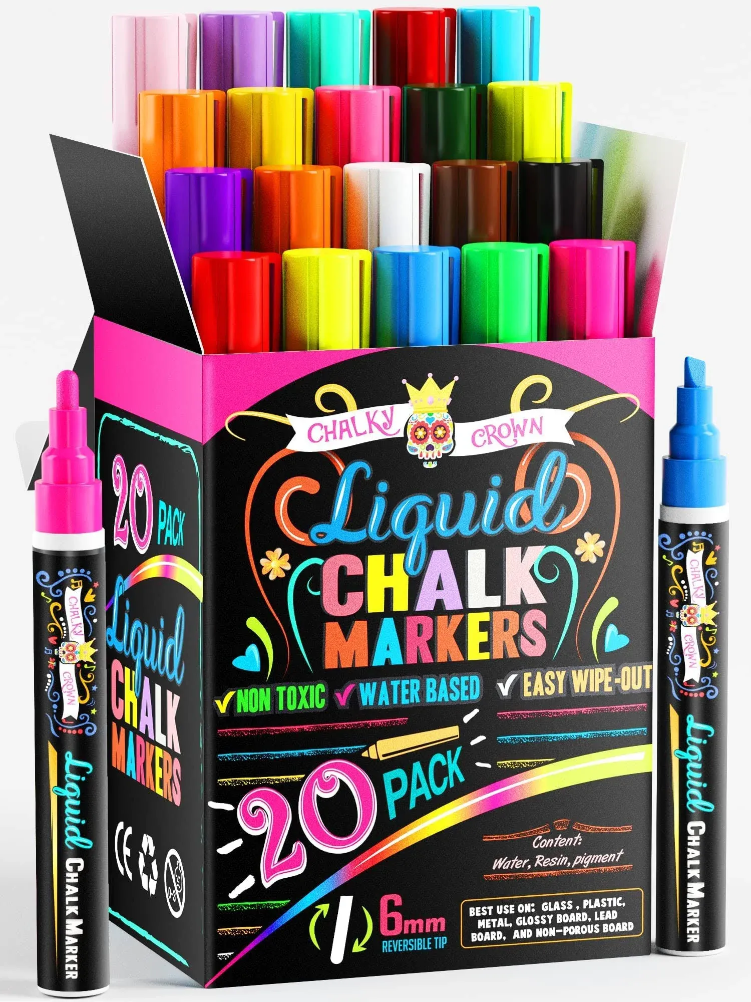 Chalky Crown Bold Chalk Markers - Dry Erase Marker Pens - Liquid Chalk Markers ...