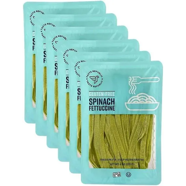 Gluten-Free Pasta, Spinach Fettuccine, Fresh Brown Rice Noodles Cook in Just 3 Minutes by Taste Republic, Frozen, 9oz (6 pack)