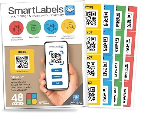 QR Code Smart Labels Color Coded Scannable Stickers for Storage Bins, Moving Containers & Organization