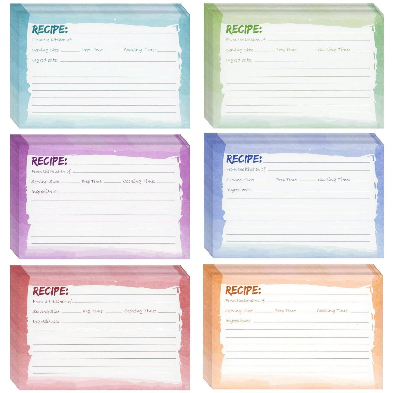 60-Pack 4X6 Recipe Cards Double Colored Recipe Index Cards Cooking Kitchen 