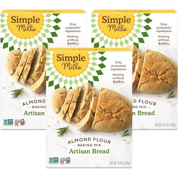 Simple Mills Almond Flour Baking Mix, Artisan Bread Mix - Gluten Free, Plant Based, Paleo Friendly, 10.4 Ounce (Pack of 3)