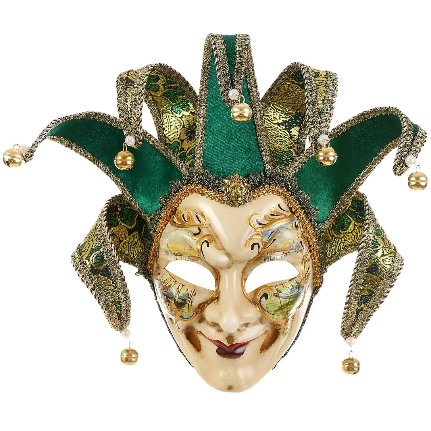 Full Face Venetian Jester Mask Masquerade Green Hand Painted Joker Wall ...