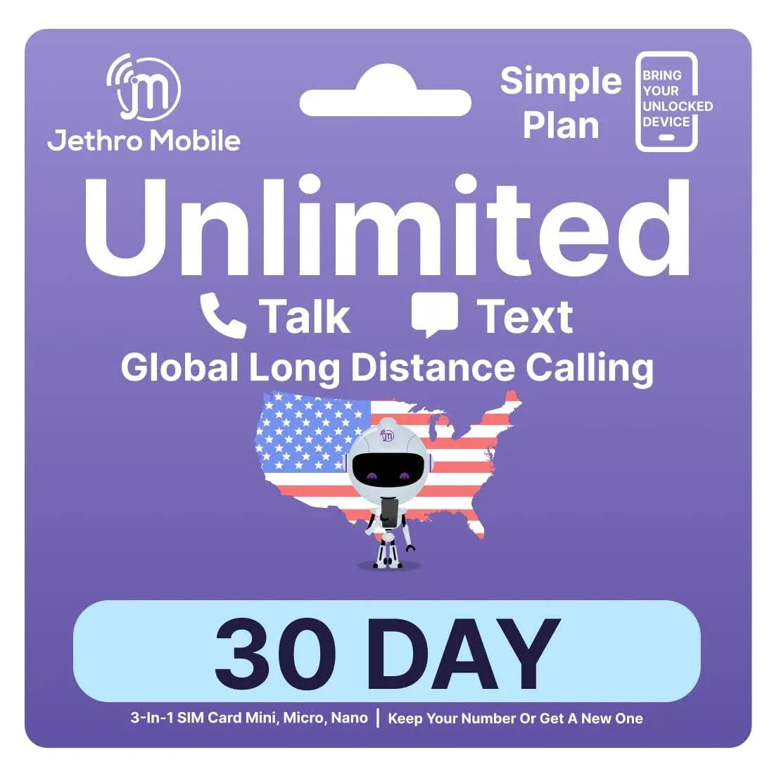 Jethro Mobile Prepaid Phone Plan, Unlimited Talk & Text, International Talk to ...