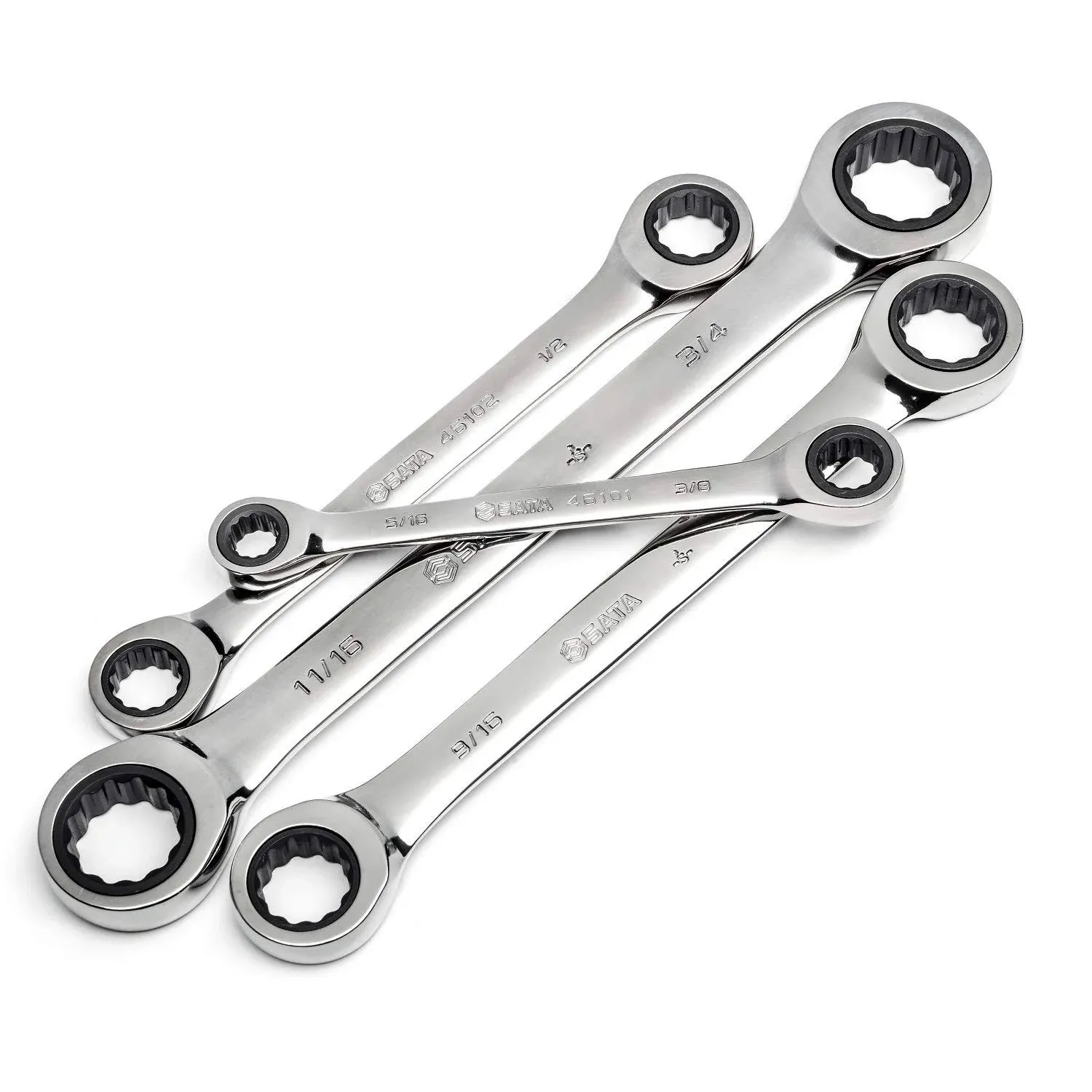 4-Piece Full-Polish SAE Ratcheting Wrench Set Double Box Design with 72-Tooth G