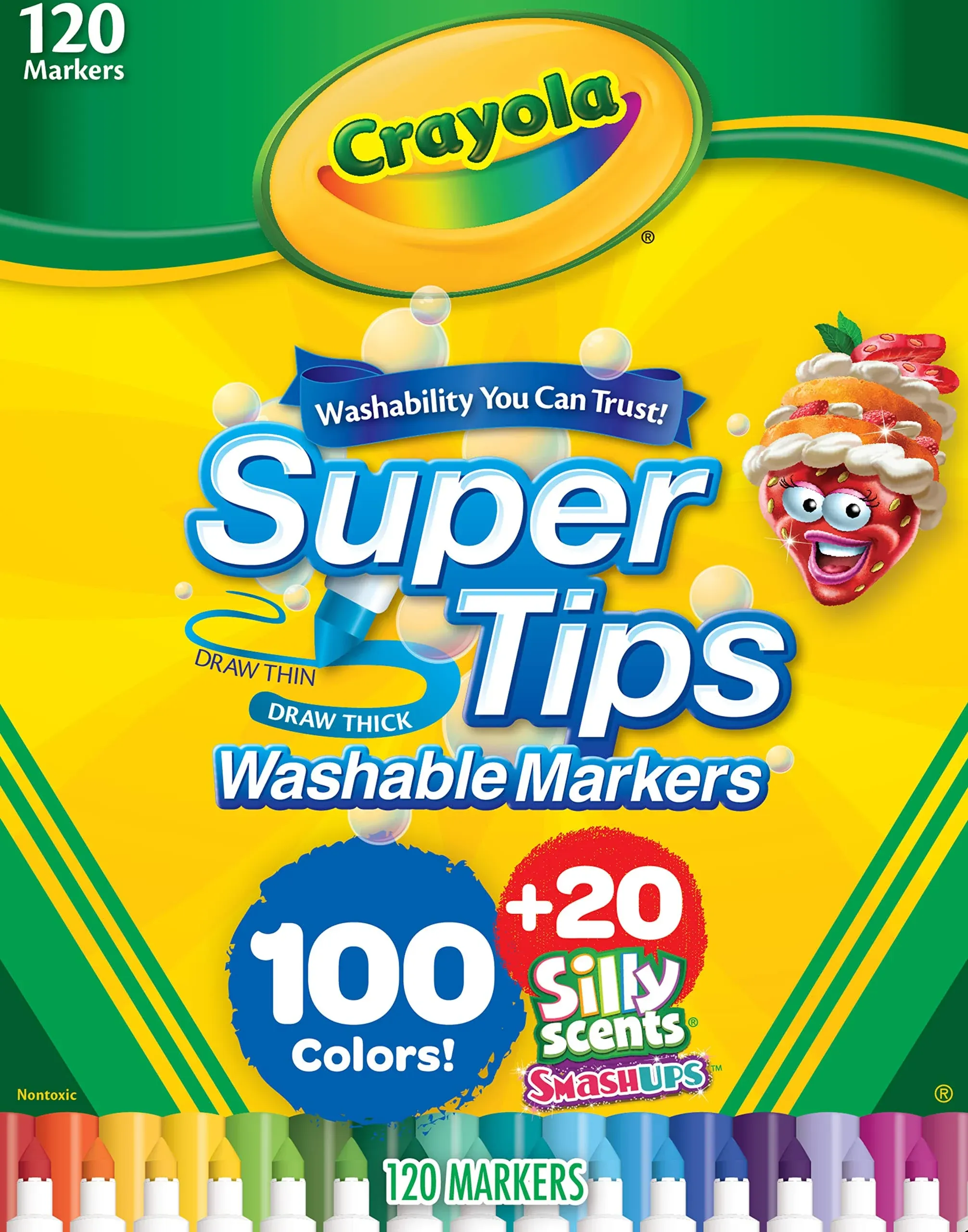 Crayola Super Tips Marker Set (120ct), Kids Washable Markers, Scented Marker Set ...