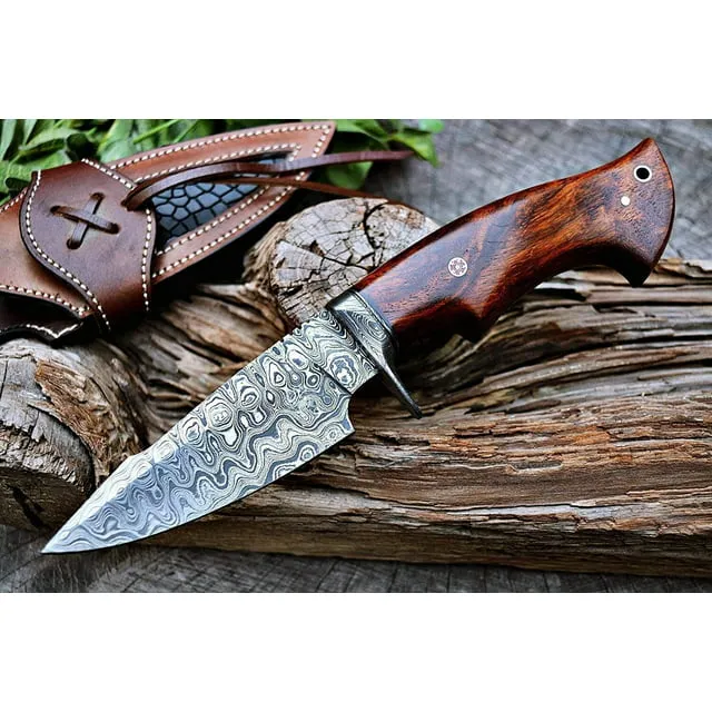 BigCat Roar Predator Hunter Damascus Hunting Knife with Sheath