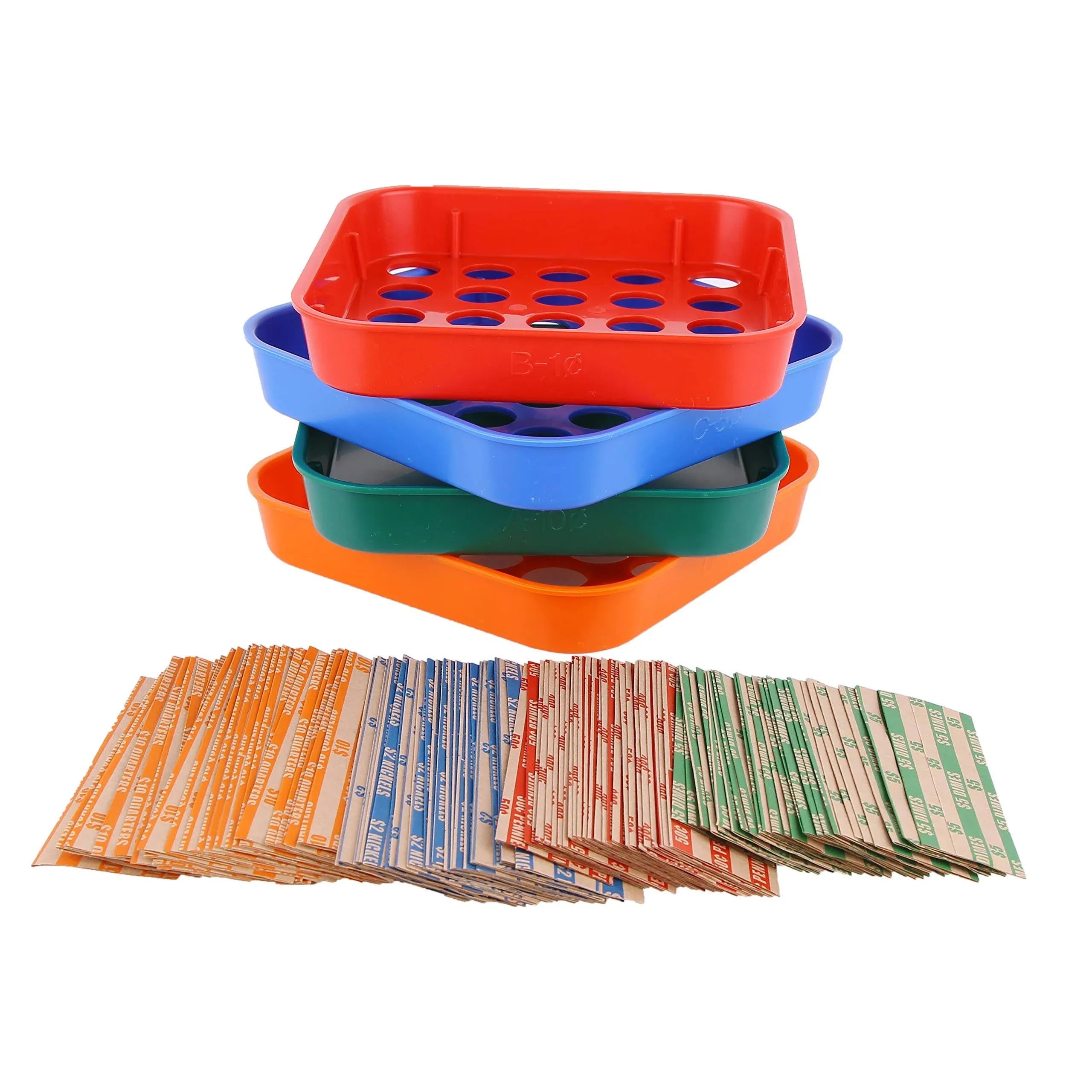 Coin Sorters Tray &amp; Coin Counters – 4 Color-Coded Coin Sorting Tray Bundled with