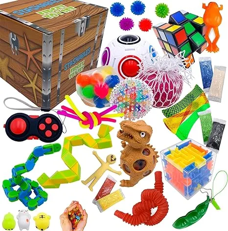 Sensory Fidget Toys Pack - 75pcs Stress Relief and Anti Anxiety Toys for Kids - Cool Fidget Packs with Stress Balls, Fidget Cube, & More for Party Favors, Prizes, Travel, & Pinata Stuffers