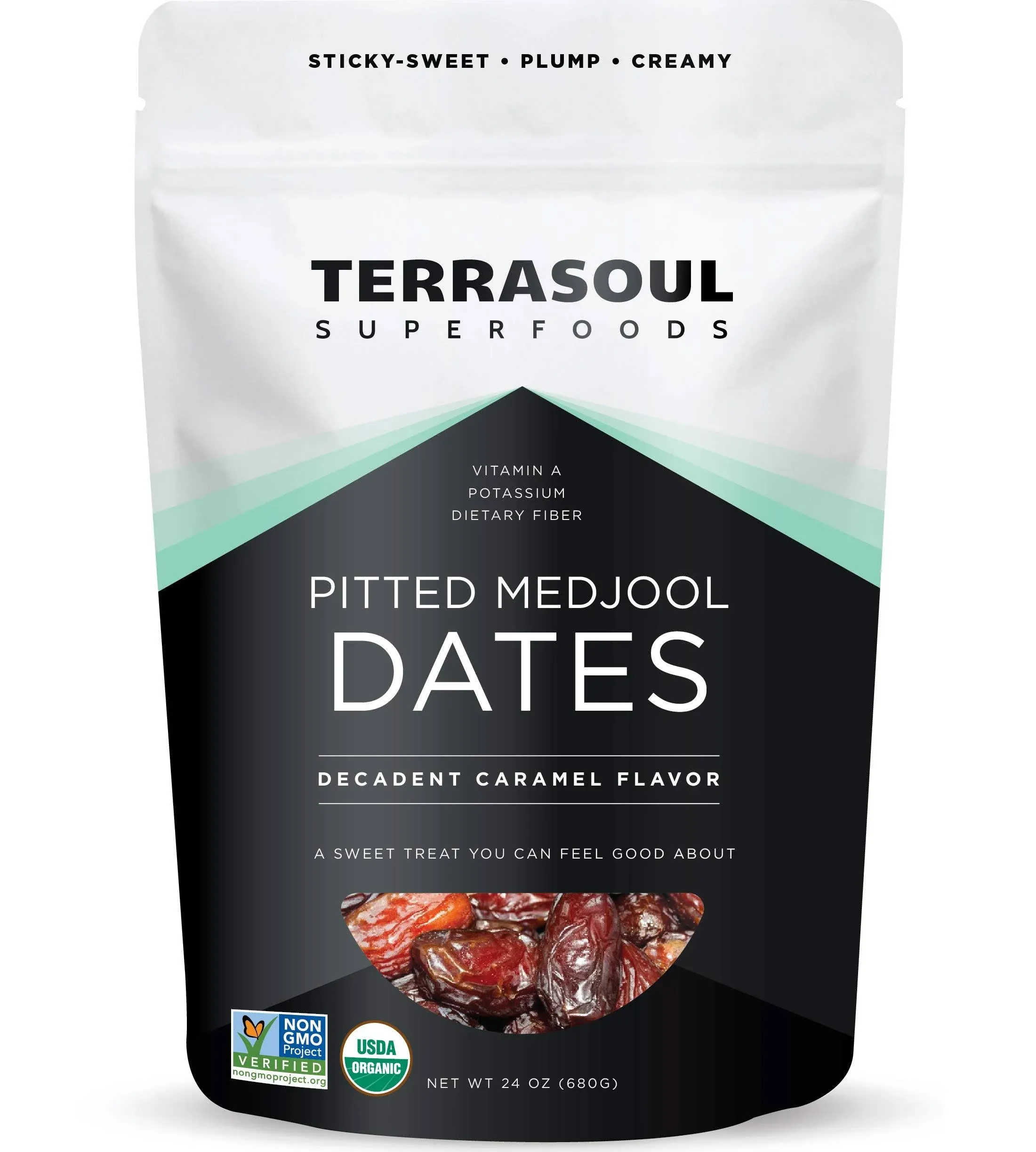 Terrasoul Superfoods Organic Pitted Medjool Dates, 1.5 lbs - Pits Removed | Soft Chewy Texture | Sweet Caramel Taste