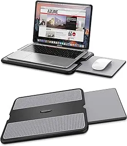 AboveTEK Portable Laptop Lap Desk w/ Retractable Left/Right Mouse Pad Tray, Non-Slip Heat Shield Tablet Notebook Computer Stand Table w/ Sturdy Stable Work Surface for Bed Sofa Couch or Travel