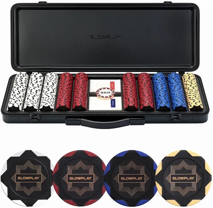 SLOWPLAY Nash 14g Clay Poker Chips Set for Texas Hold’em, 500 Pcs [With Numbered Values] Features A High-end Chip Case with Extra Durable German