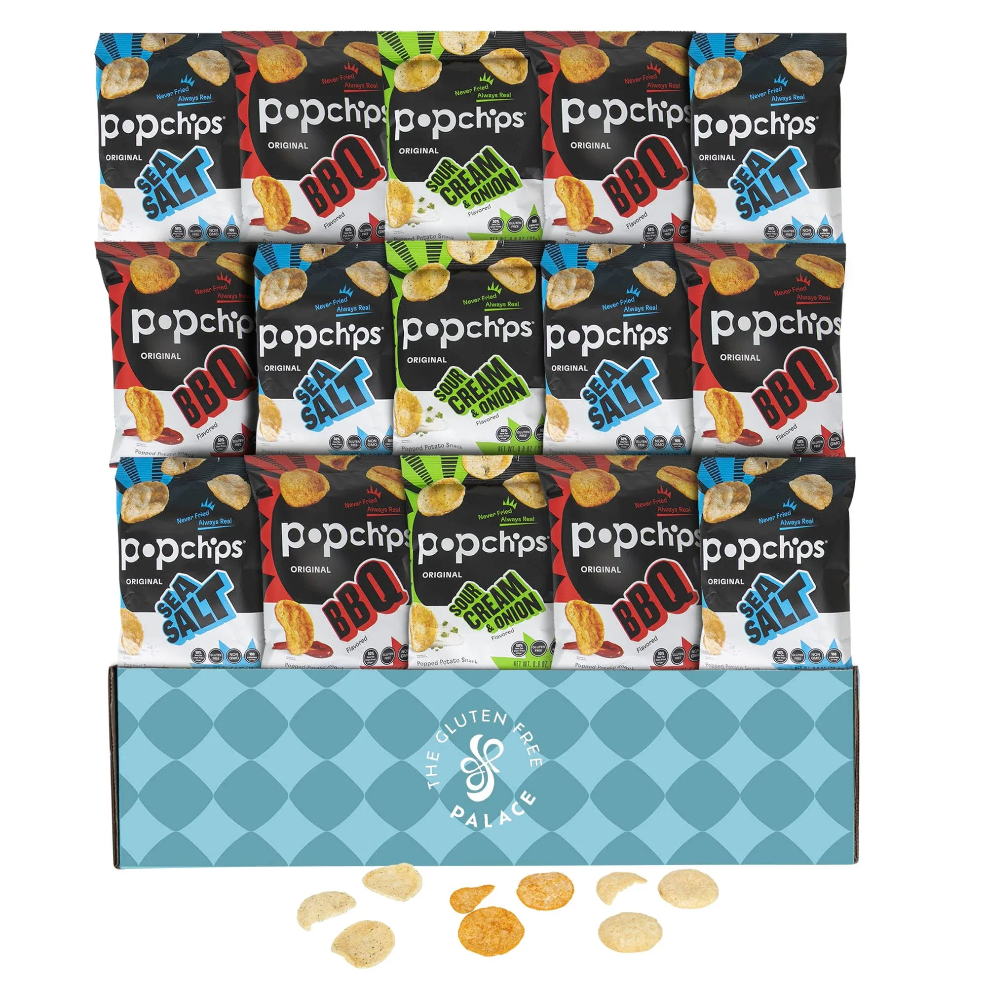 Pop Chips Variety Pack – 15 Individual Chips Packets – 6 Sea Salt 6 BBQ 3 Sou...