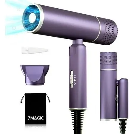 7MAGIC Foldable Hair Dryer, Powerful Ionic Blow Dryer for Fast Drying, Purple