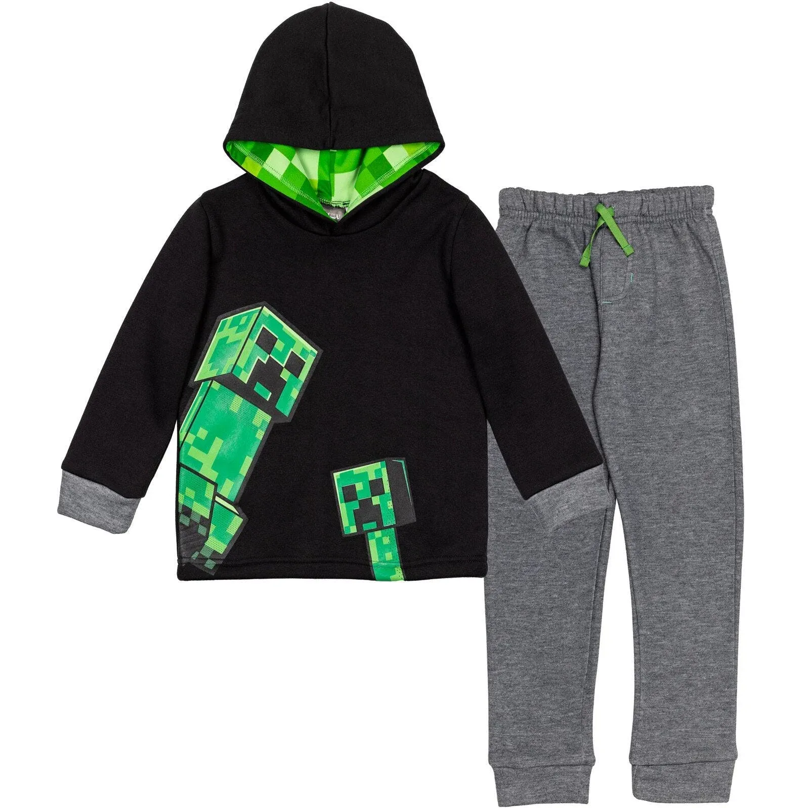 Minecraft Creeper Fleece Pullover Hoodie and Pants Outfit Set Little Kid to Big Kid