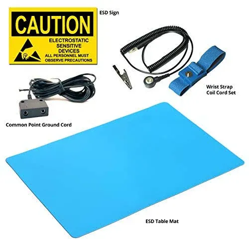 Static Care ESD Compliant Mat Workstation Kit - 16&#034;x24&#034;x.060&#034;, Wrist Strap Se...