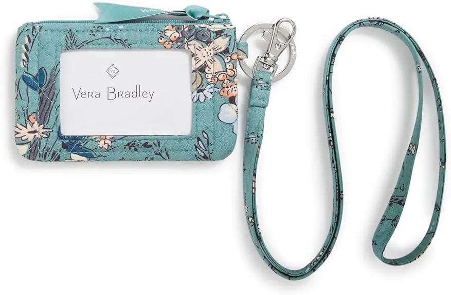 Vera Bradley Women&#x27;s Cotton Zip ID Case and Lanyard Combo, Sunlit Garden Sage