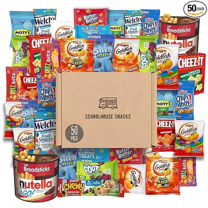 SCHOOLHOUSE SNACKS - Snacks Variety Pack for Kids (50 Count) | Snack Box for Kids with American Snack Assortment | Perfect Kids School Snacks, Camp Care Package, Travel Snack Box, Snack Gift Box