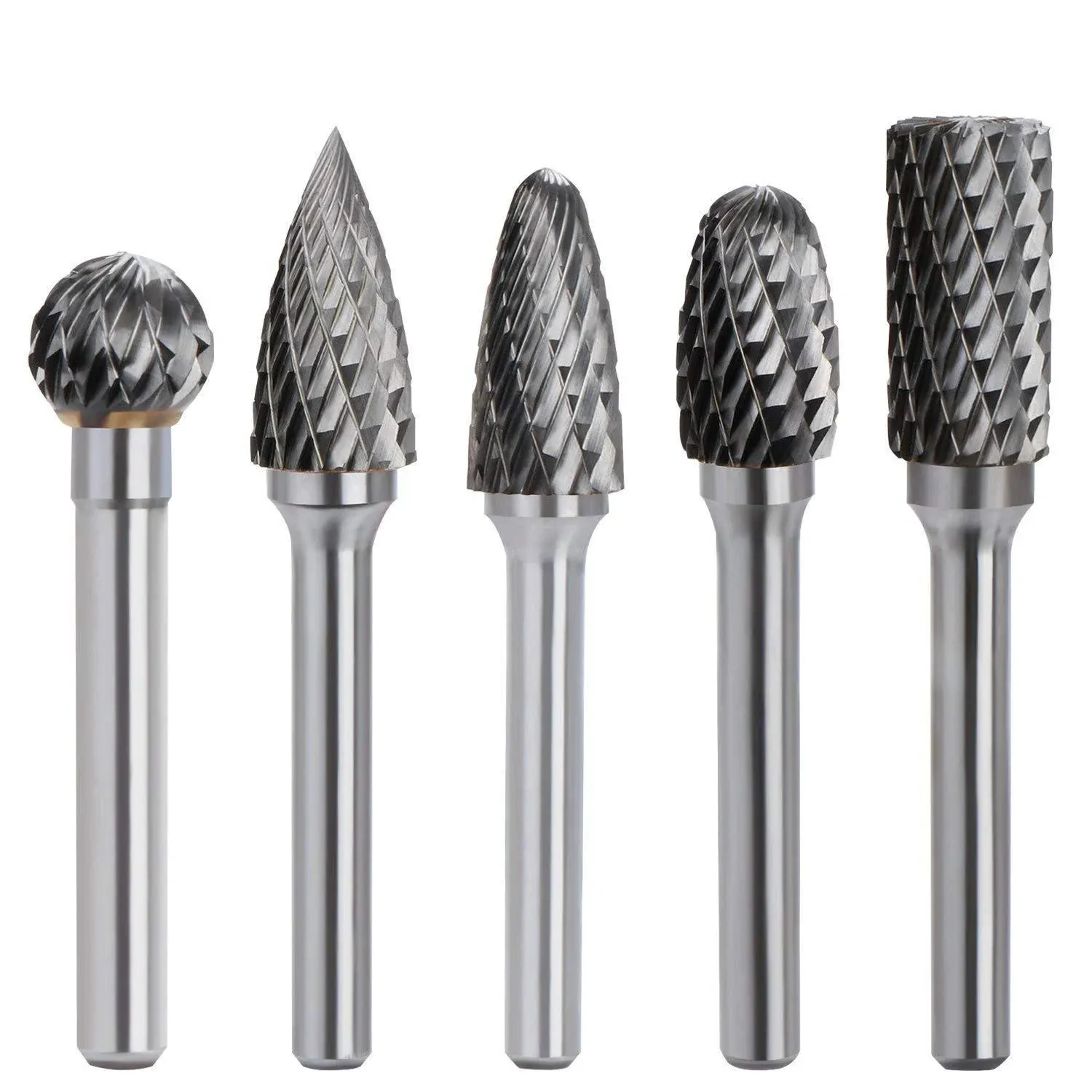  5PCS Double Cut Carbide Rotary Burrs Set  5PCS 1/4&#034; Shank Carbide Rotary Burrs