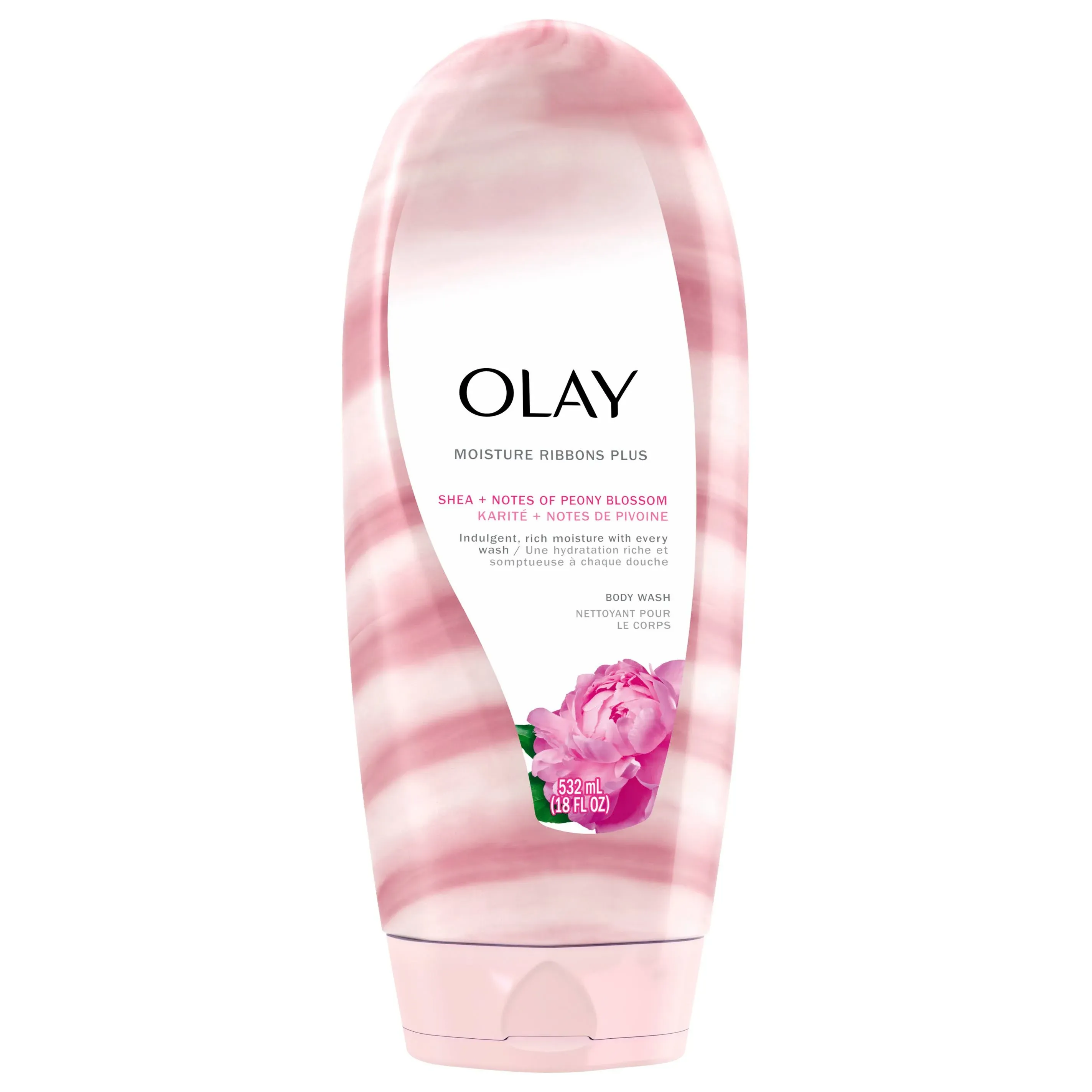 Olay Moisture Ribbons Plus Shea + Notes of Peony Blossom Body Wash, 18 fl oz