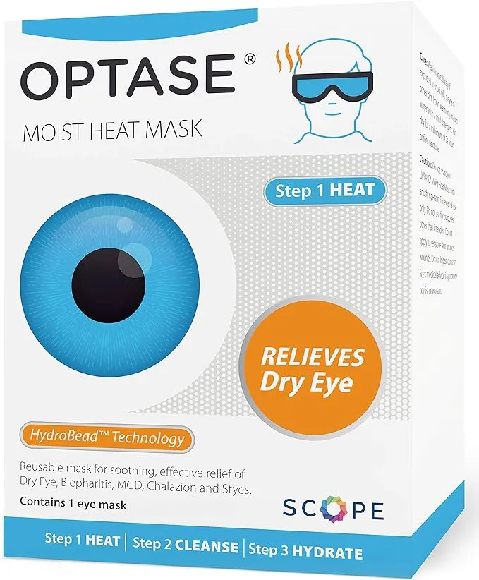 OPTASE Moist Heat Eye Mask for Dry Eyes - Dry Eye Mask with Hydrobead Technology - Washable, Microwaveable Eye Compress for Dry Eyes