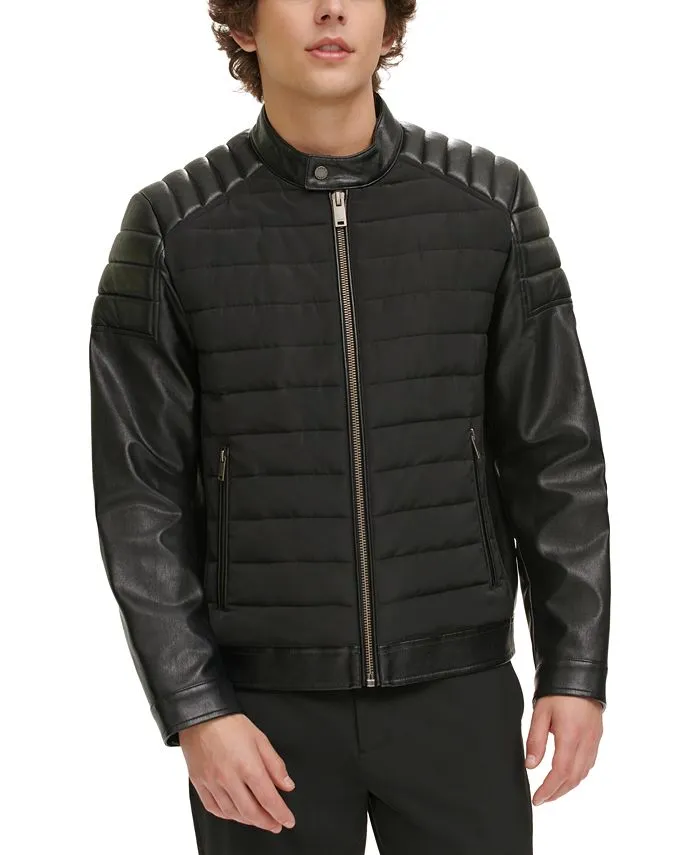 Mixed Media Quilted Racer Men's Jacket, Created for Macy's
      
          Mixed Media Quilted Racer Men's Jacket, Created for Macy's