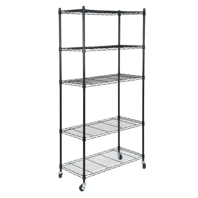 5-Layer Shelf Steel Wire Tier Layer Shelving Black Durable Holder Storage Rack 