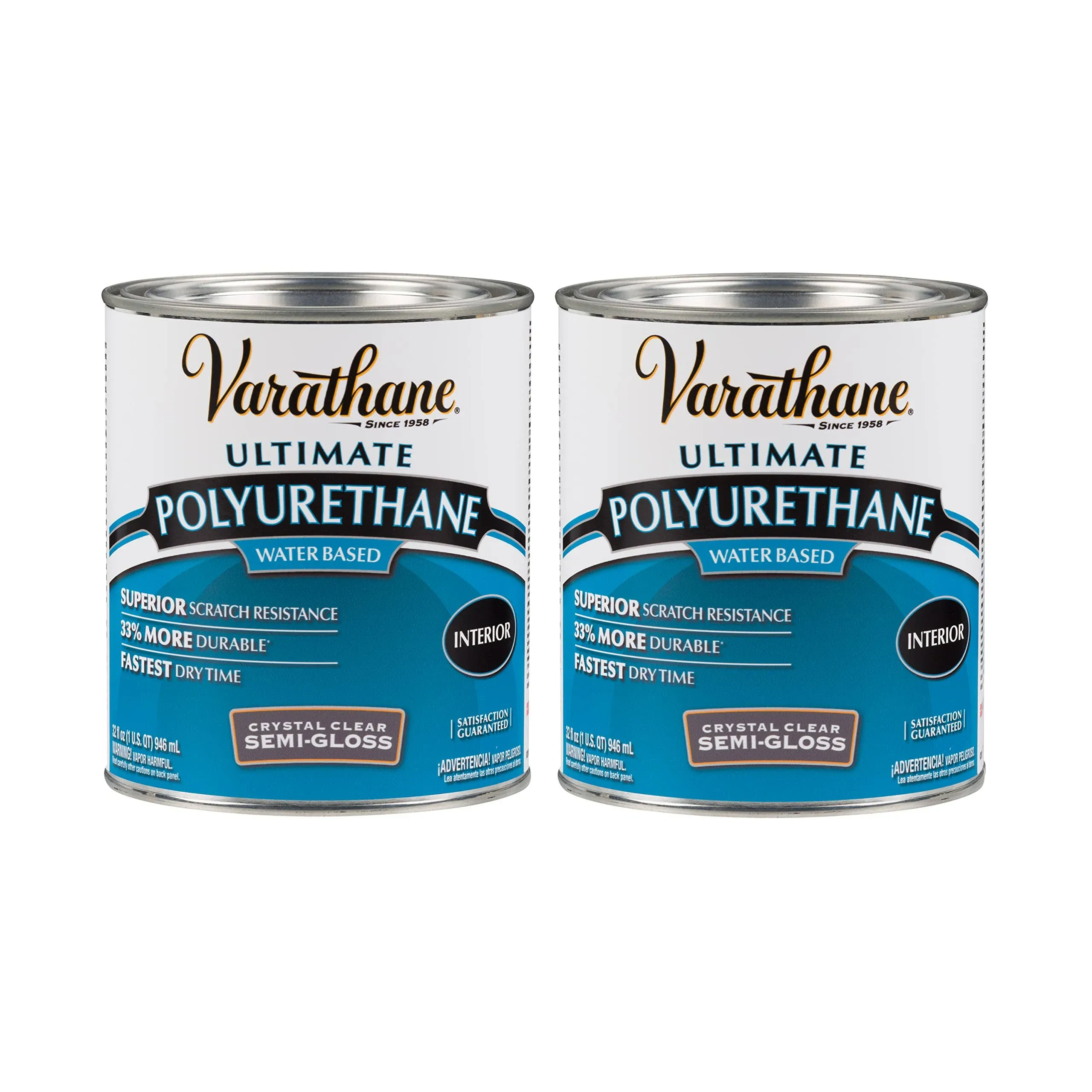 Varathane 200141H-2PK Water-Based Ultimate Polyurethane, Quart, Semi-Gloss Finish, 2 Pack