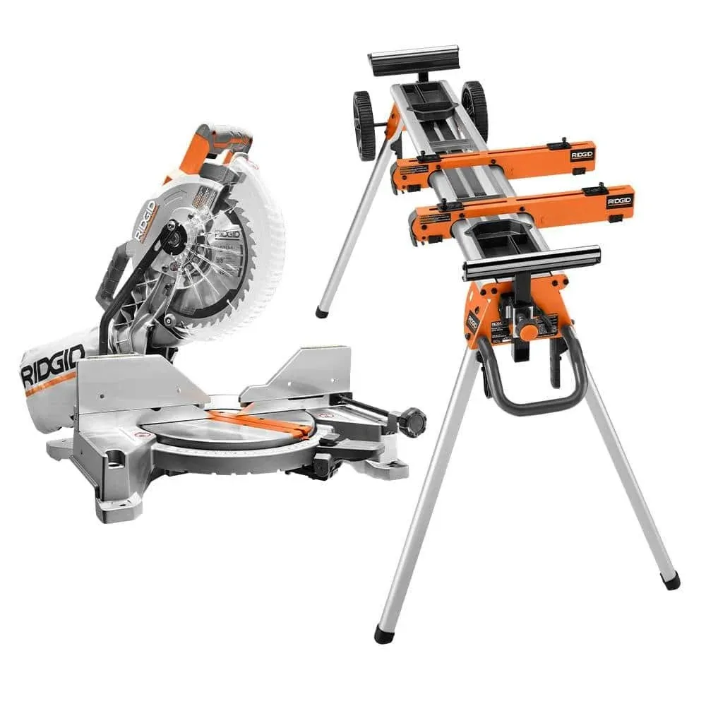 Ridgid R4113AC9960 15 Amp 10 in. Dual Miter Saw with LED Cut Line Indicator and ...