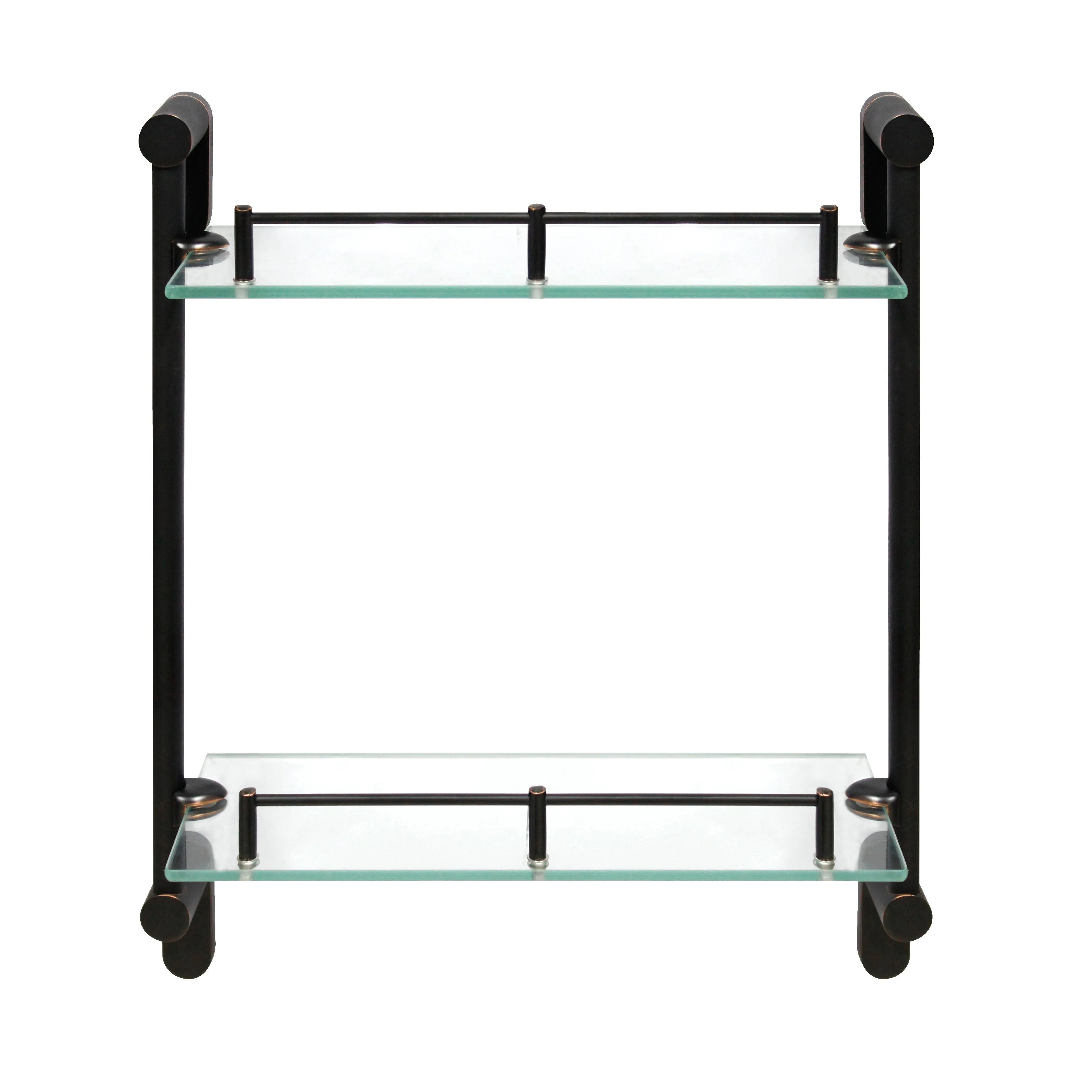 Oval Double Glass Wall Shelf with Rail - Rubbed Bronze