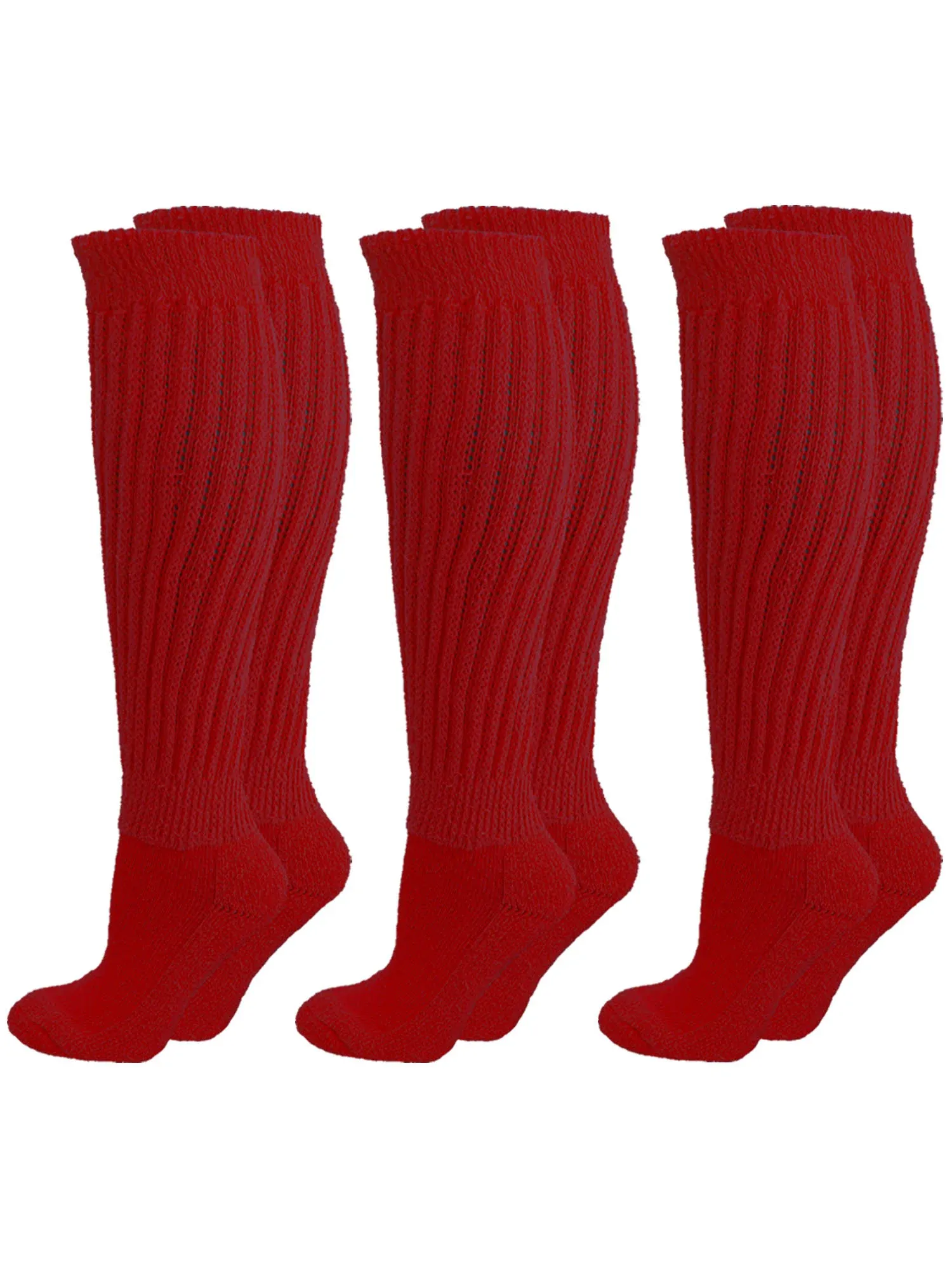 Luxury Divas All Cotton 3 Pack Extra Heavy Slouch Socks, Red