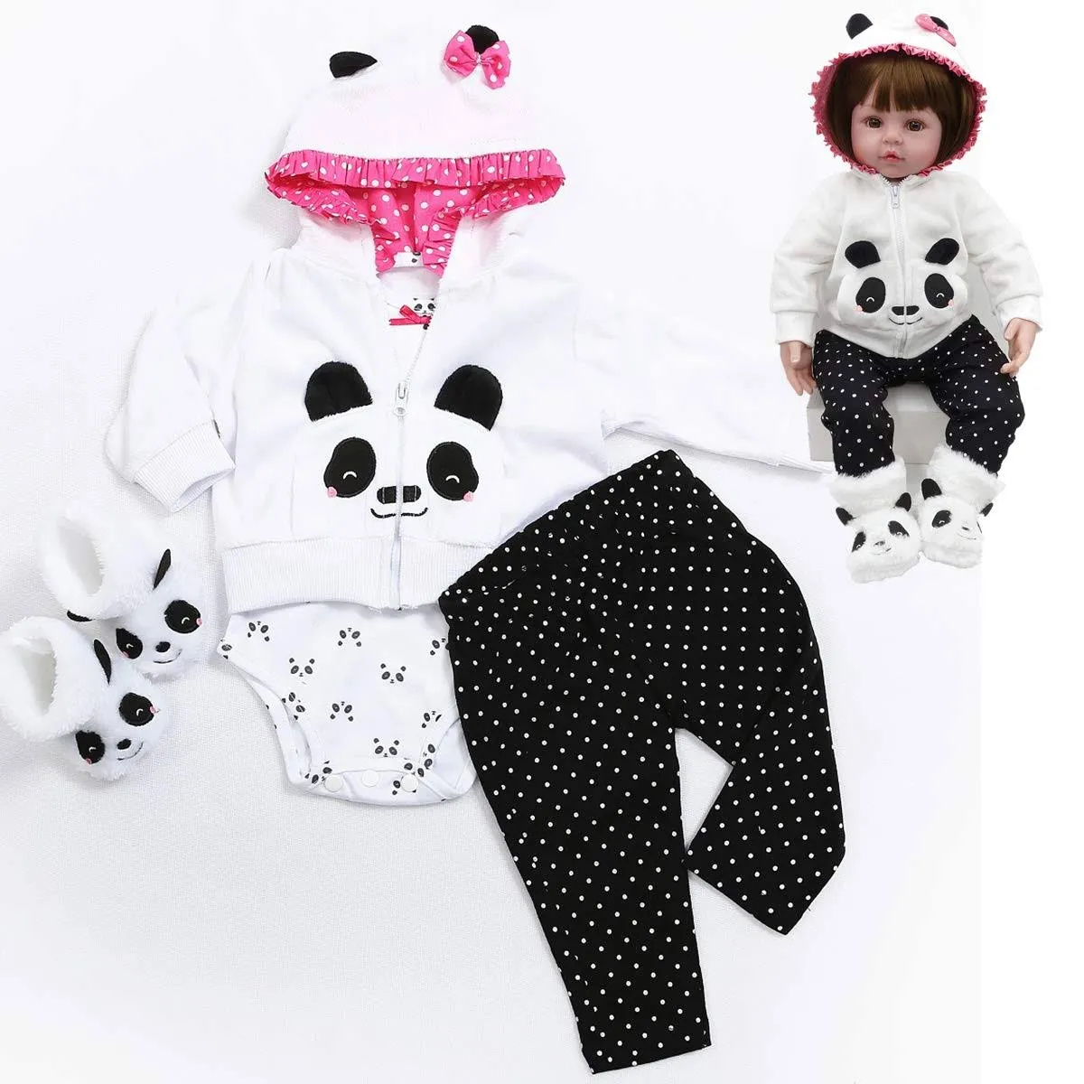 HUADOLL Reborn Baby Girl Dolls Clothes 18 inch Panda Outfits Accesories for 17-19 ...