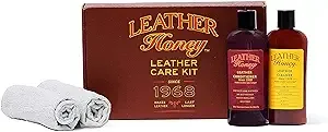 Leather Honey Complete Leather Care Kit: Cleaner, Conditioner, 2 Cloths. Non-Toxic Leather Care Made in the USA Since 1968. Restore Couches, Car Seats & Interior, Jackets, Shoes & Bags. For Any Color