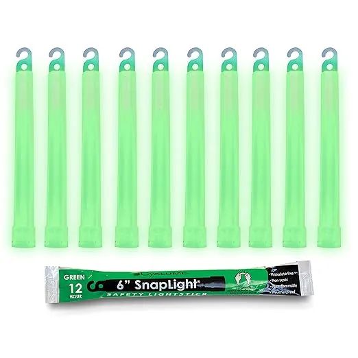 Cyalume Glow Sticks Military Grade Lightstick - Premium Green 6” SnapLight Emergency Chemical Light Stick with 12 Hour Duration (Bulk Pack of 10 Chem Lights)