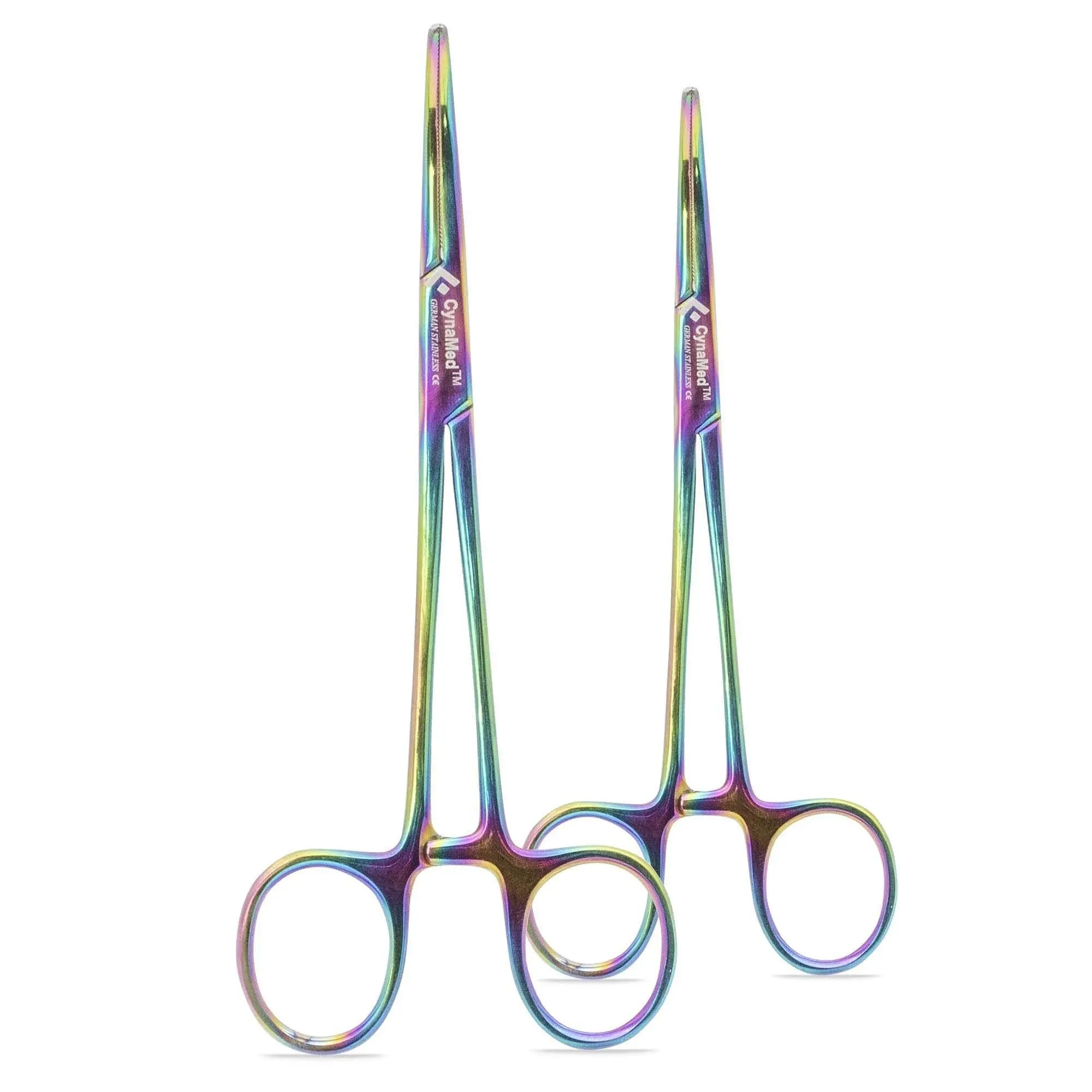 Cynamed Set of 2 Artzone Multi Color Hemostat Forceps with Serrated Jaws, Stainless Steel Rainbow Pliers - 6.25 inch