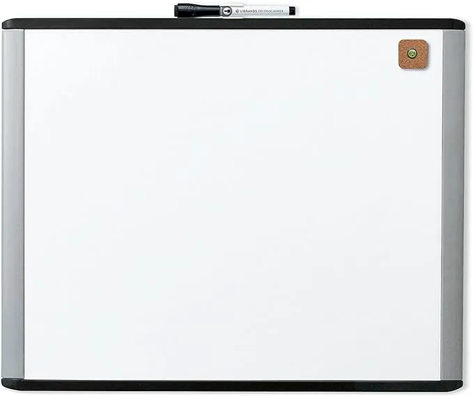 U Brands Magnetic Dry Erase Board, 20"x16", Black and Grey Frame, includes Marker and Magnet