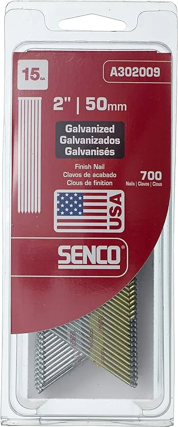 Senco A302009 Finish Nail, 2 in L, 15 Gauge, Galvanized Steel, Brad Head - pack of 700