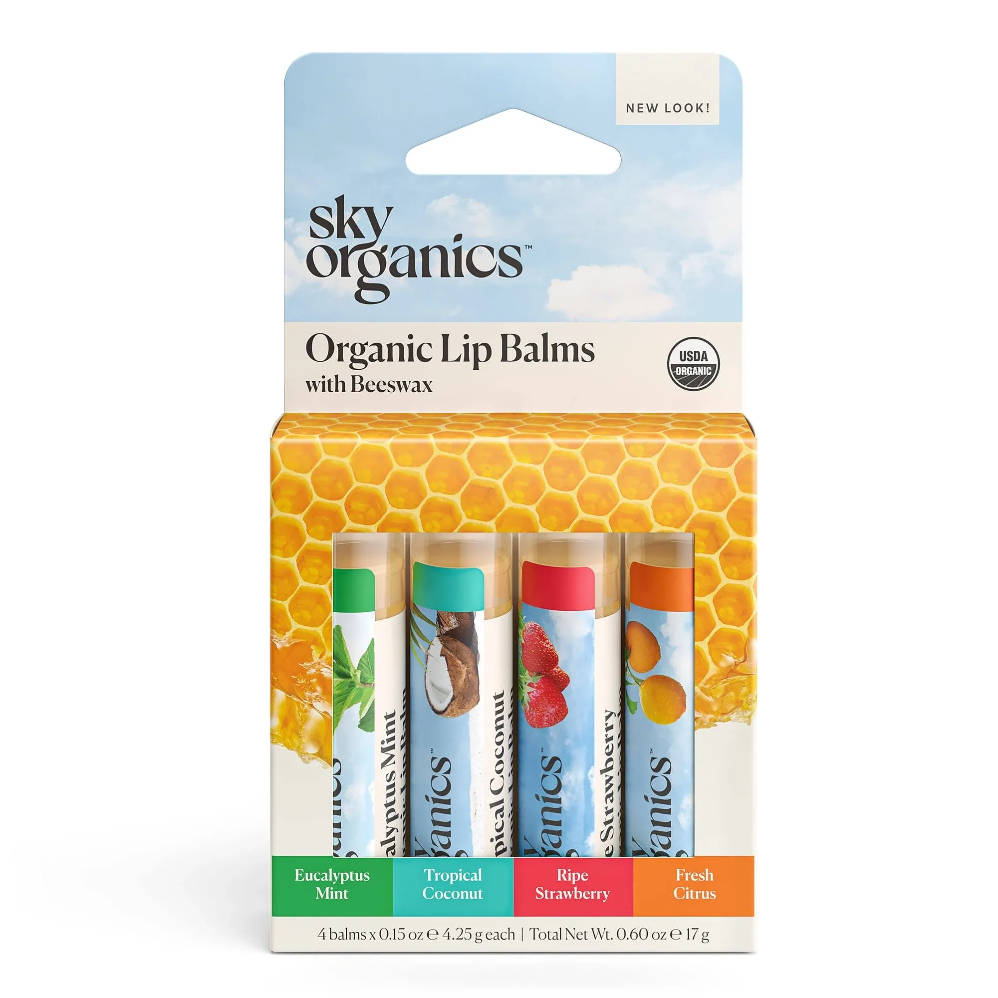 Sky Organics Organic Beeswax Lip Balms 4 Pack