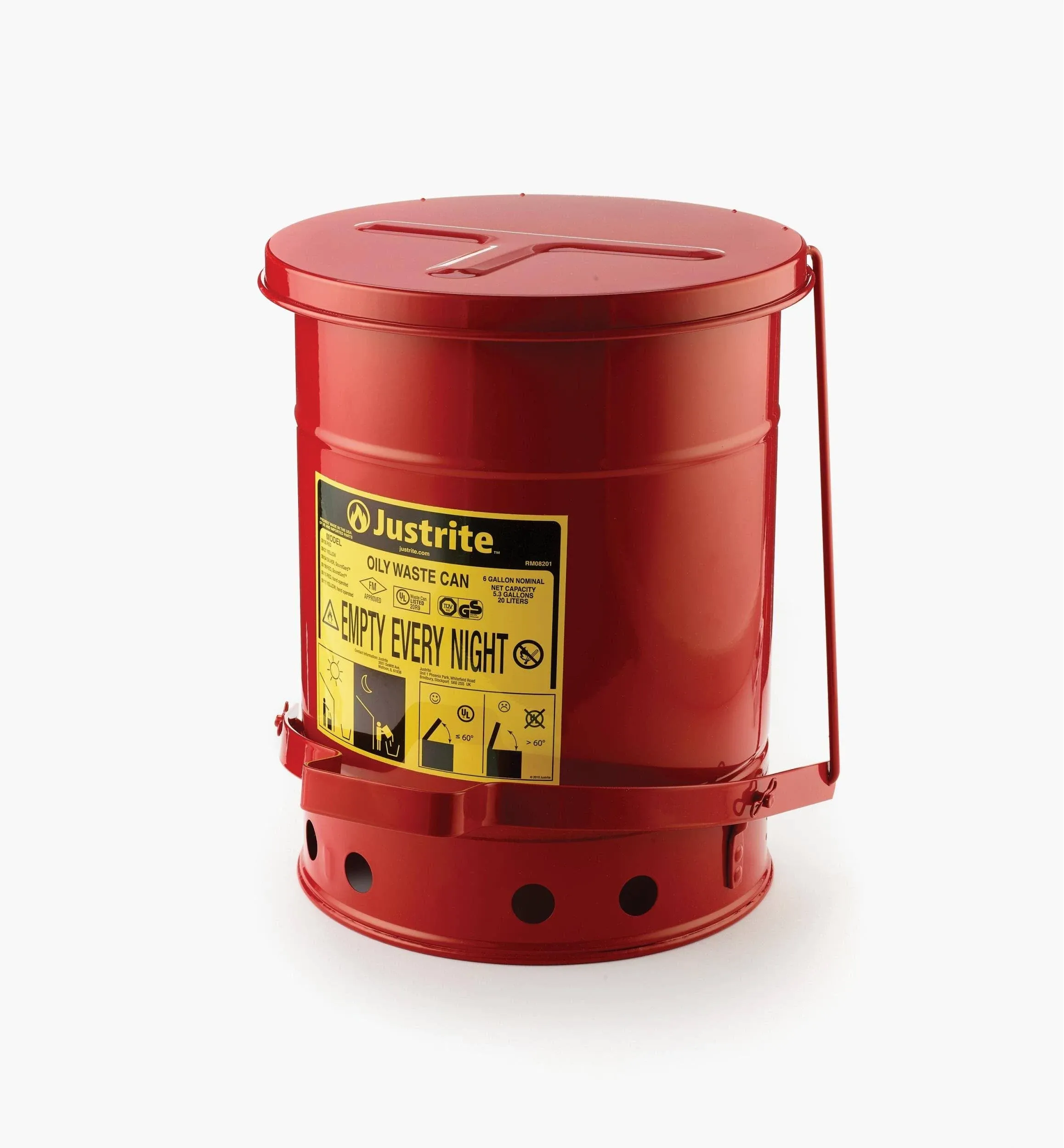 Justrite 9100 6 gal. Galvanized Steel Oily Waste Safety Can w/ Foot Lever