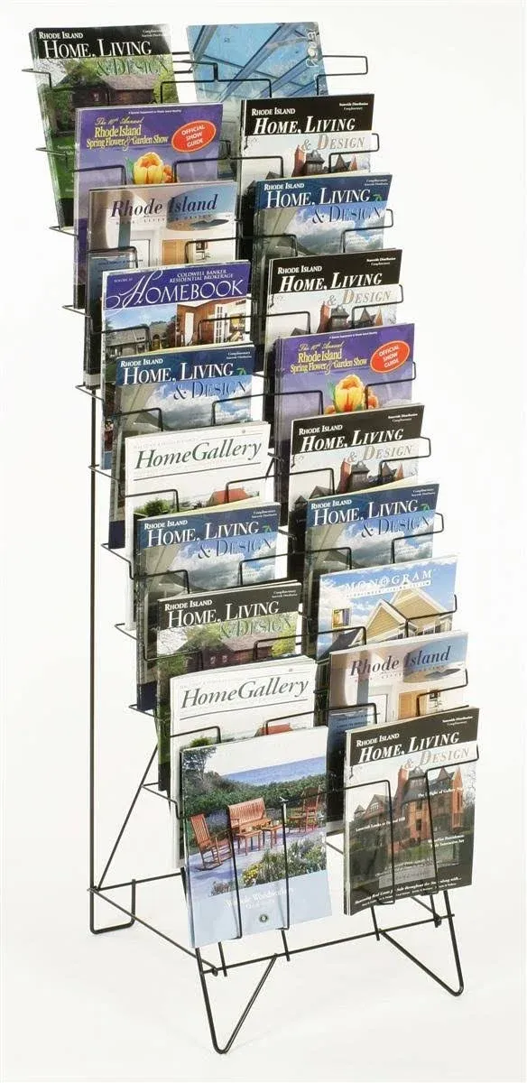 Displays2go Tiered Black Wire Magazine Rack Free Standing Floor Fixture with 20 ...