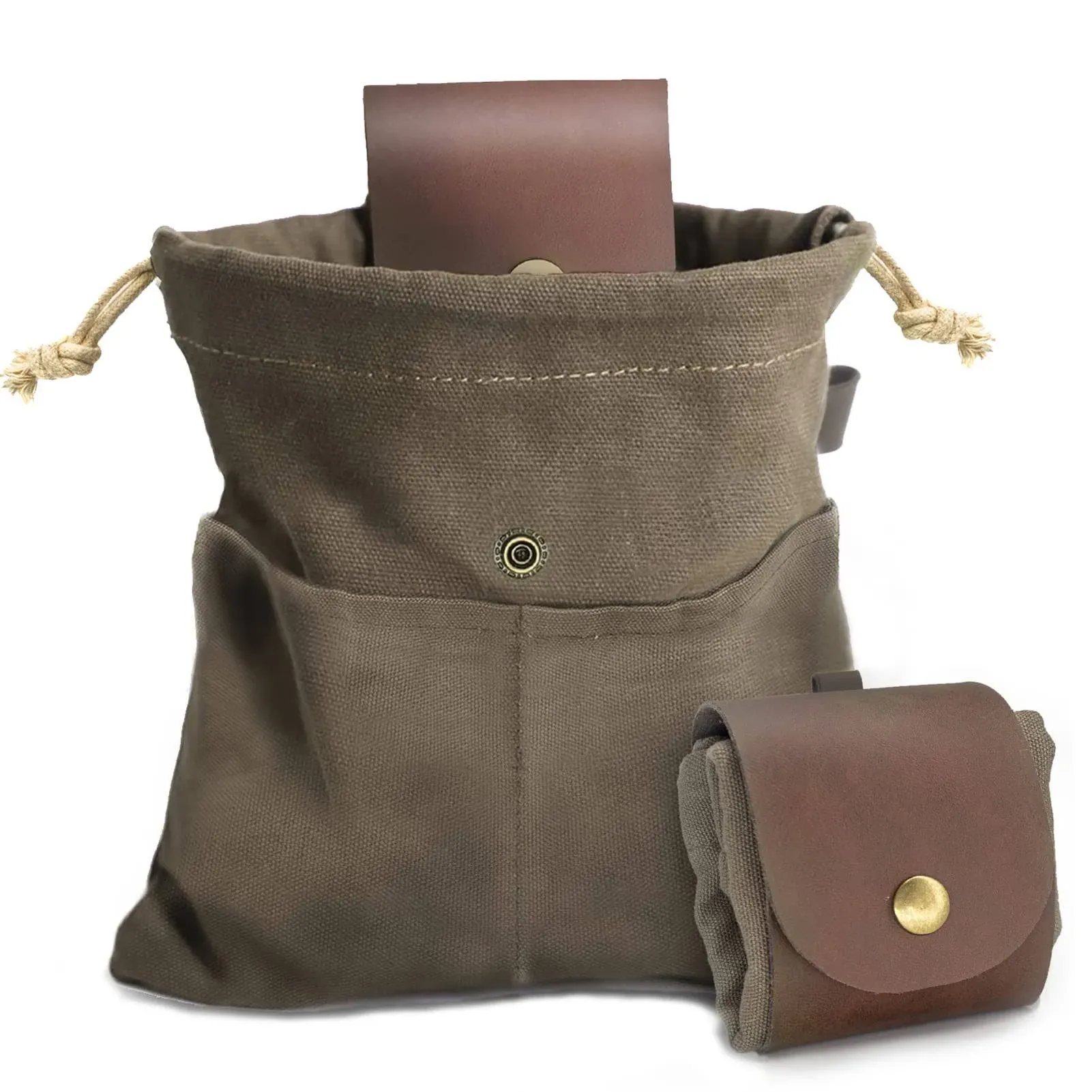 Foraging Pouch Leather Canvas Collapsible Bag Water Resistant Outdoor Camping...