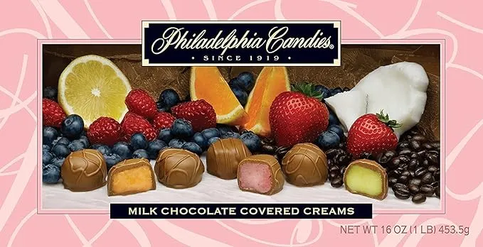 Philadelphia Candies Milk Chocolate Covered Assorted Creams (Soft Center Chocolates) 1 Pound Gift Box