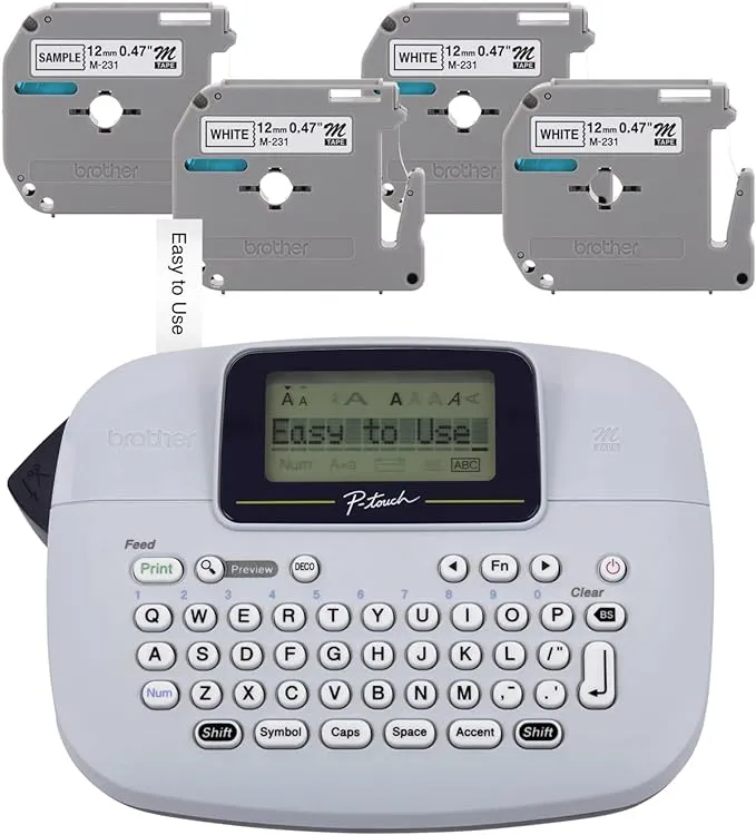 Brother PT-M95 P-Touch Label Maker Bundle (4 Label Tapes Included)