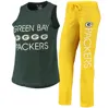 Women's  Gold, Green Green Bay Packers Muscle Tank Top And Pants Sleep Set In Gold,green