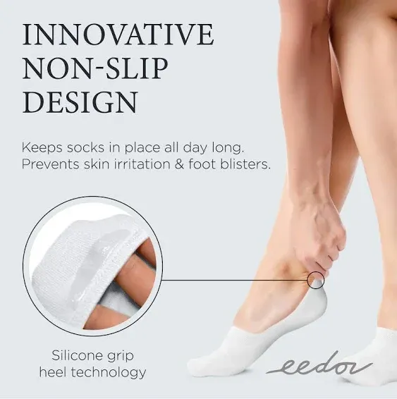 Eedor Womens No Show Socks - Non Slip Invisible Liner - Low Cut Ankle Socks - Casual & Formal Wear - Soft & Stretchable