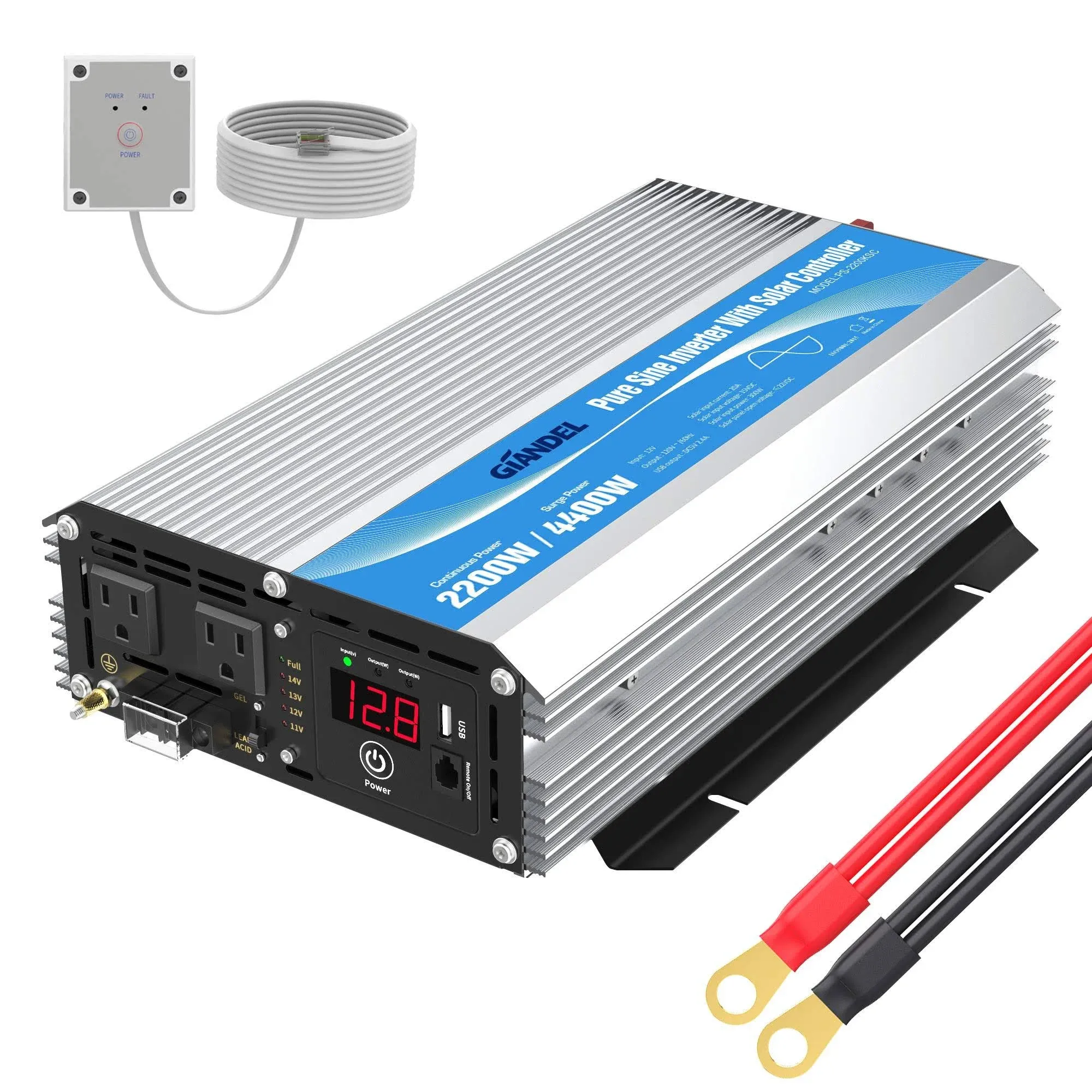 Pure Sine Power Inverter 2200W 12V/120V with 20A Solar Controller USA Transistor