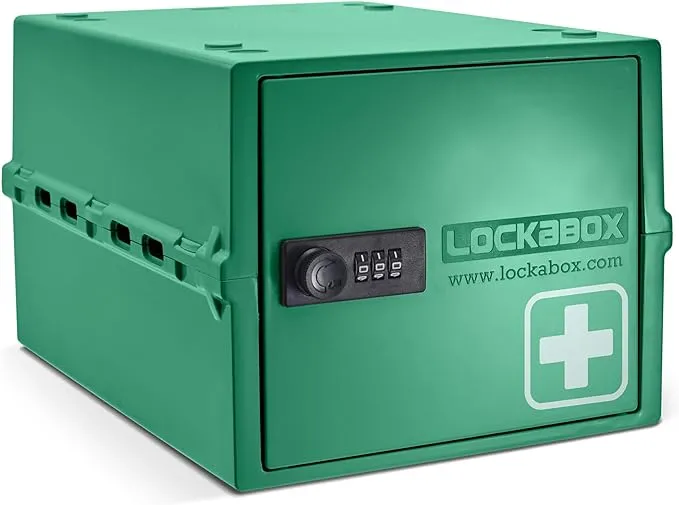 Lockabox One™ | Premium Medicine Lock Box | 10 Litre Medication Lock Box With Code For Medicines, Vitamins & Supplements | External Size 12 x 8 x 6.6 inches (Medi Blue)