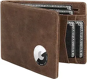 LORZOR AirTag Wallet - Minimalist Front Pocket Mens Wallet for Apple Air Tag, Fu