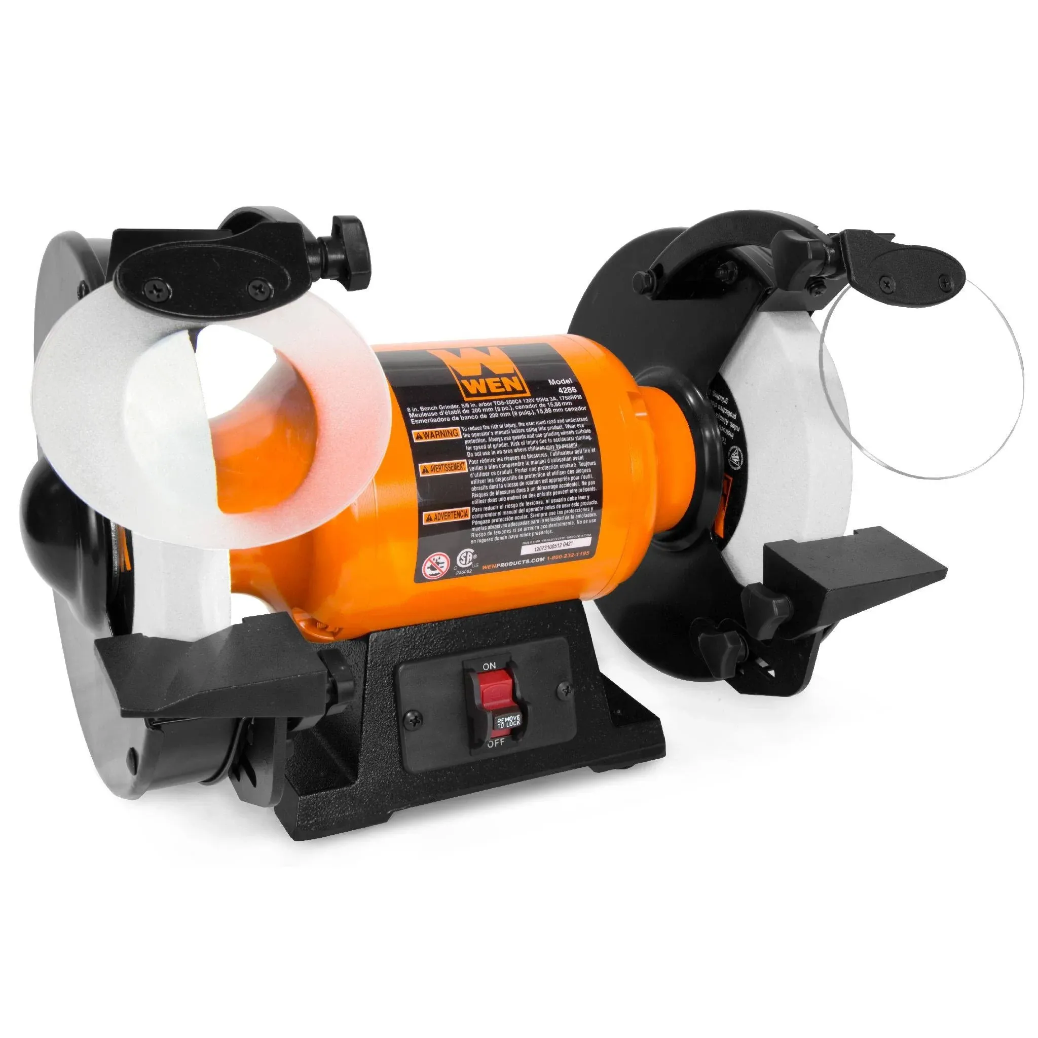 WEN BG4286 3-Amp 8-Inch Slow Speed Bench Grinder, Orange,black