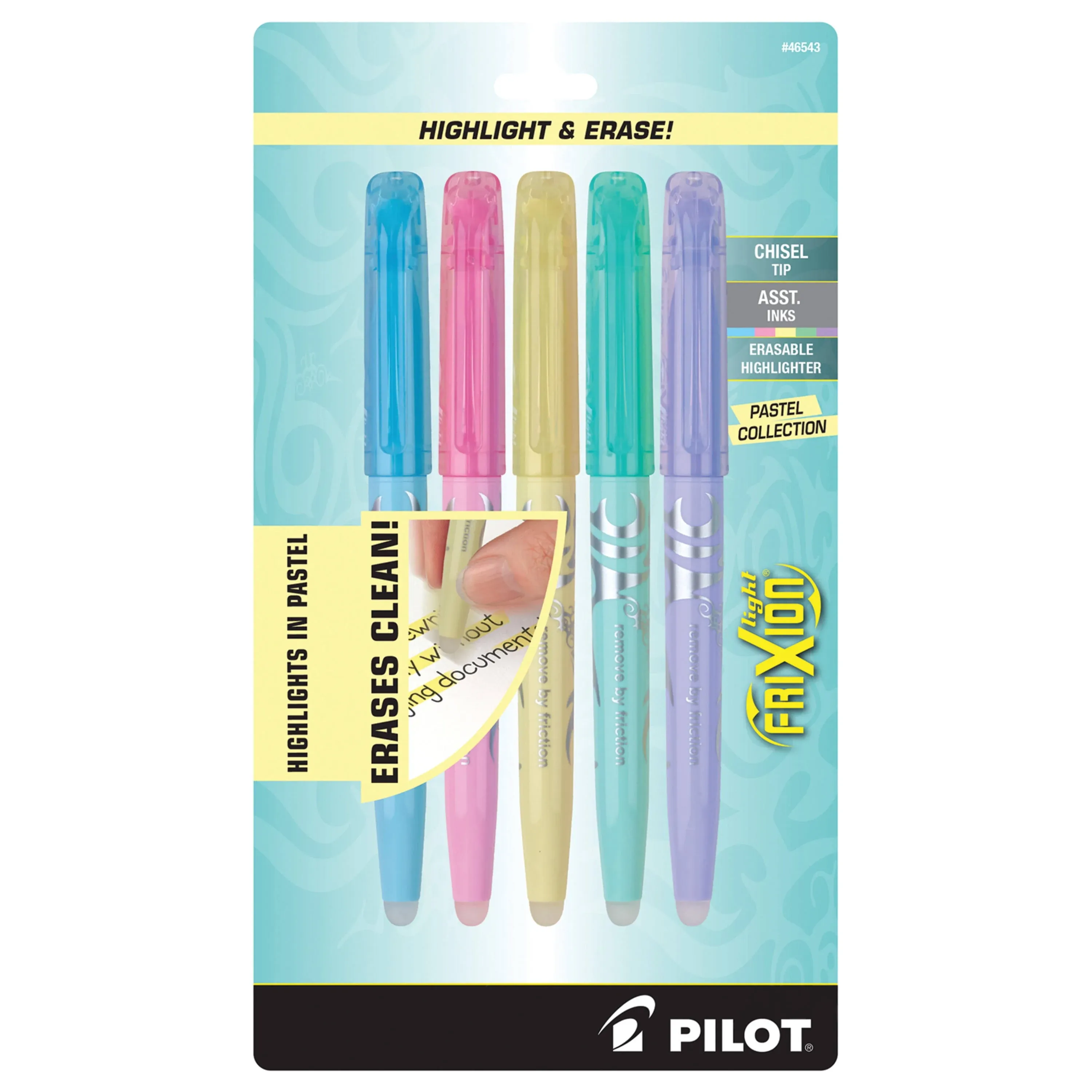 Pilot FriXion Light Pastel Collection Erasable Highlighters, Assorted, 5-Pack